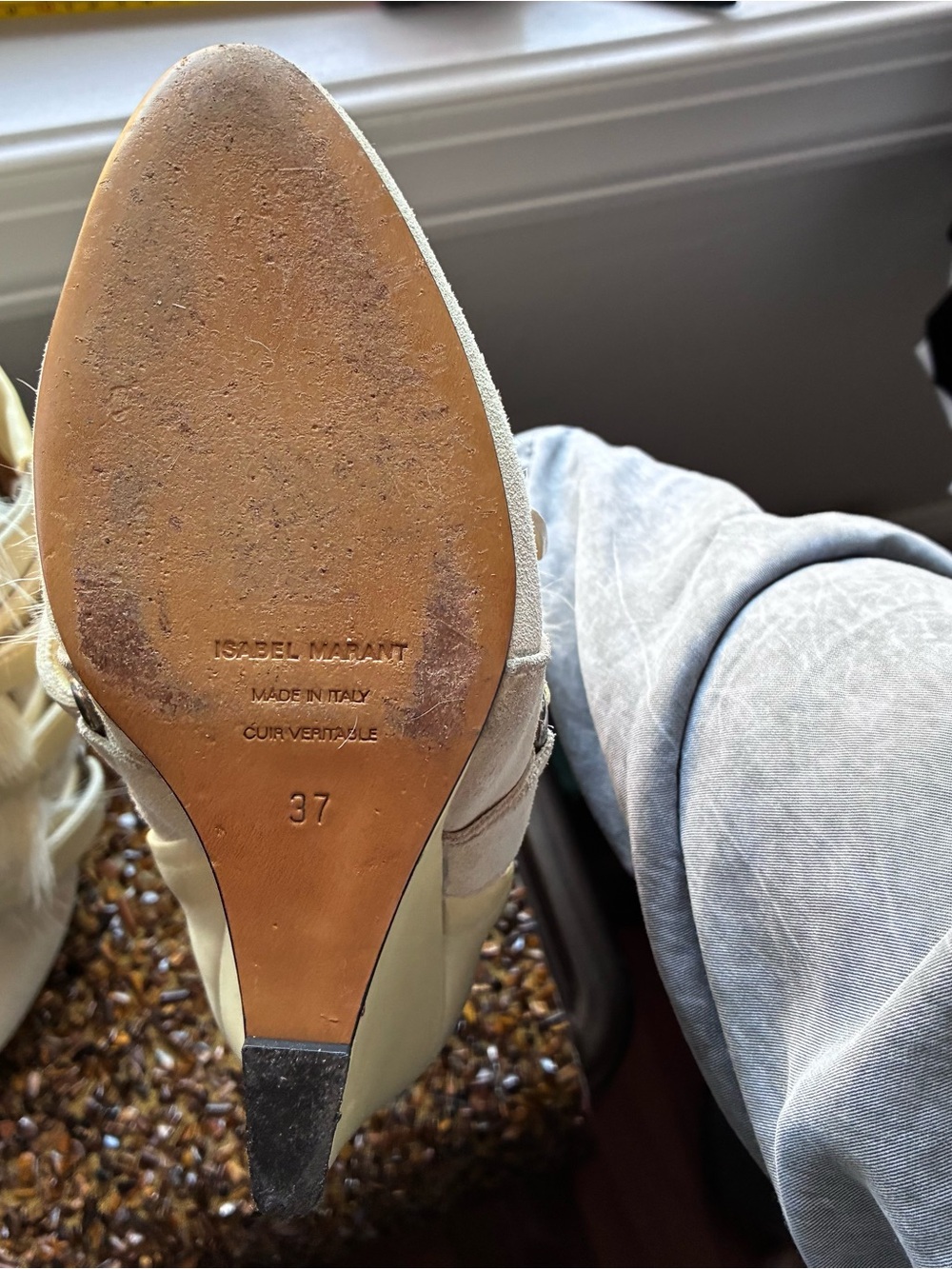 Isabel Marant Cream Wedge Ankle Boots with Pony Hair Straps - Picture 6 of 10